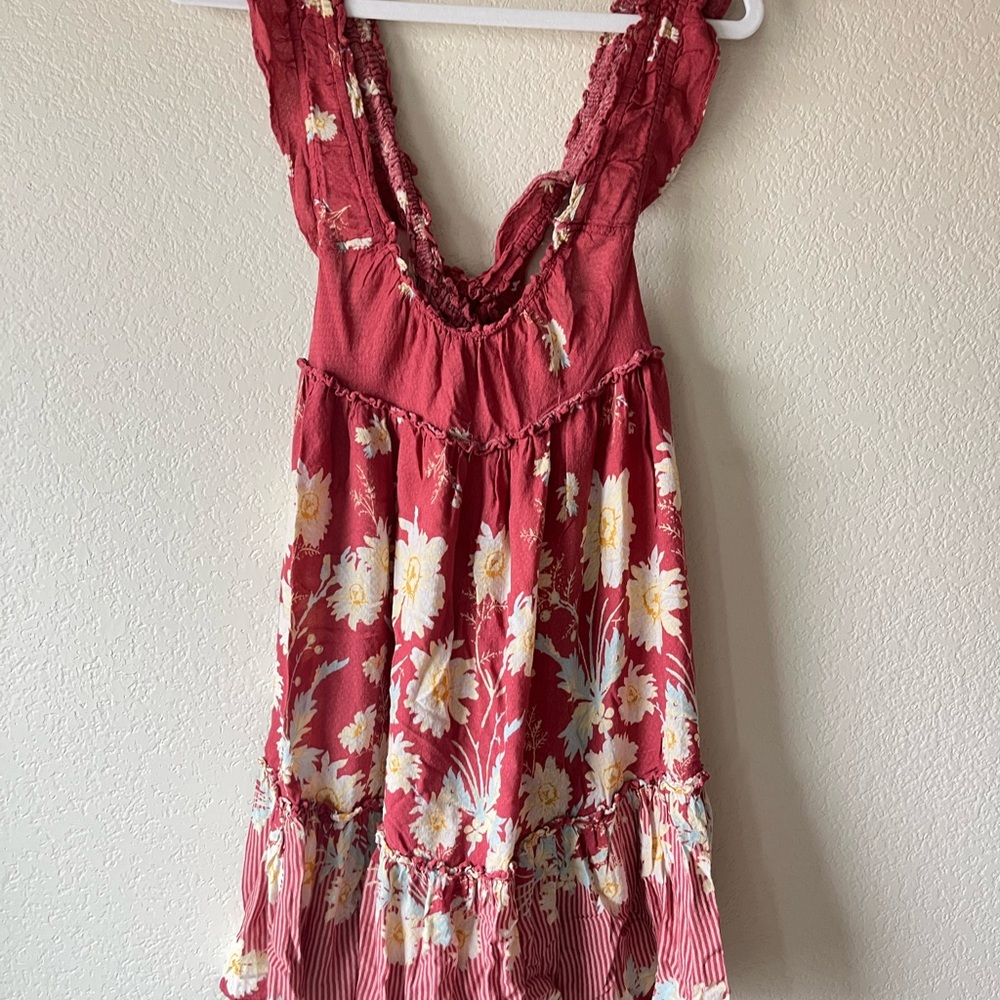Free People Floral Red Ruffle Floral Festival Tank